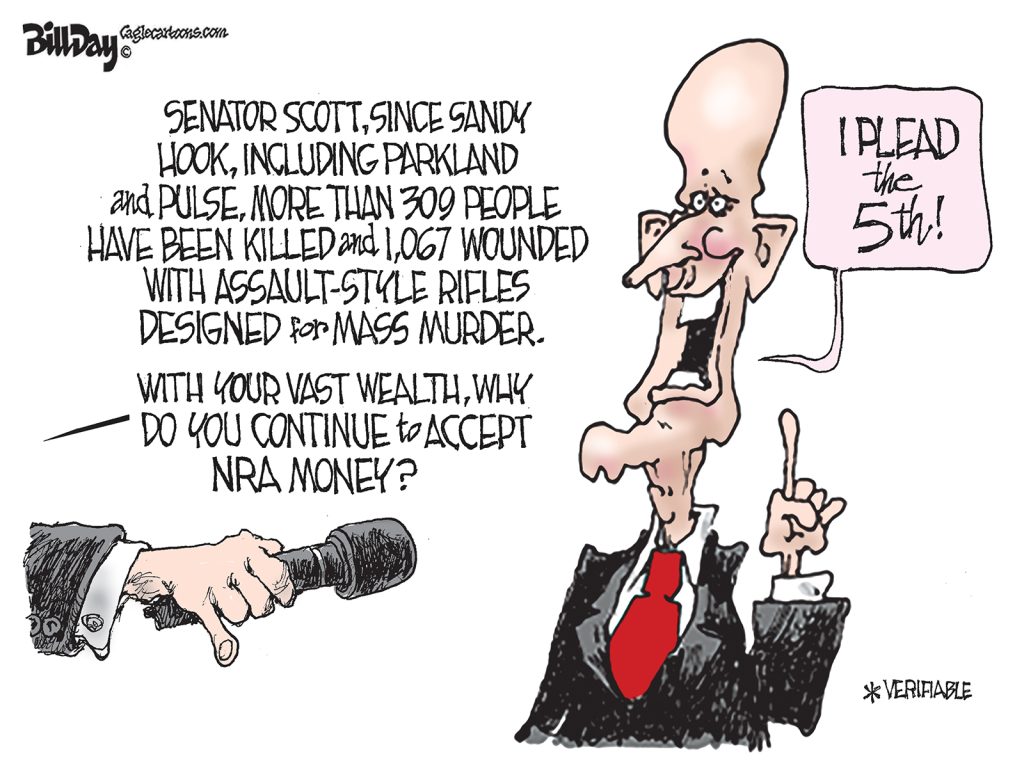 Rick Scott and NRA Money, A Cartoon by Award-Winning Bill Day